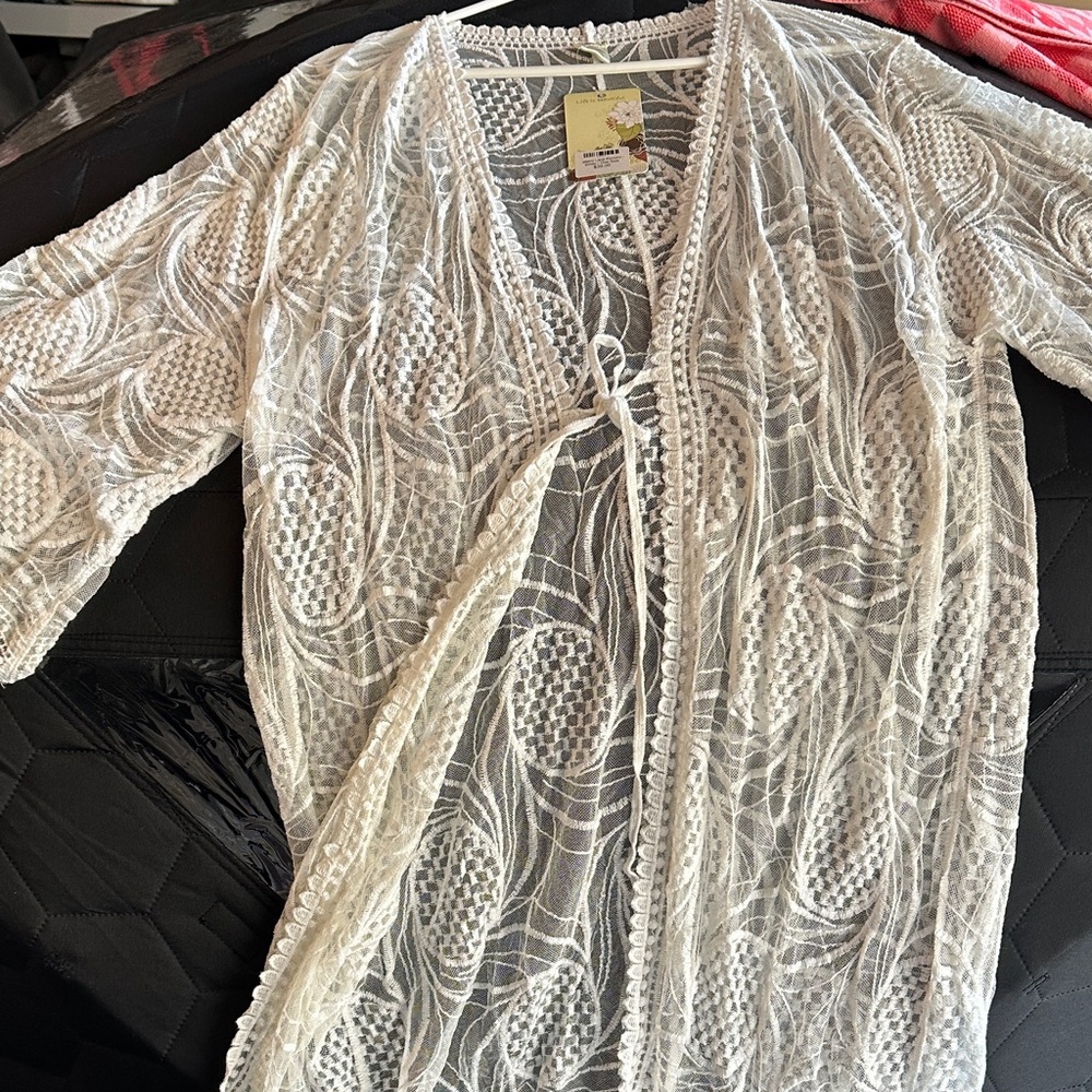 Elegant White Lace Swim Coverup NWT
